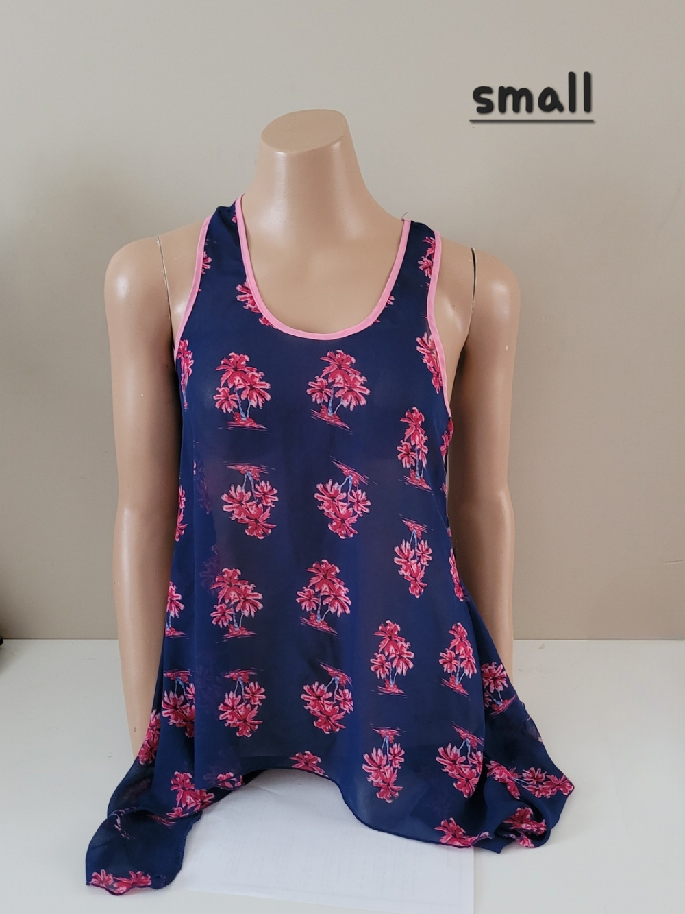 Rue21 Navy Floral Beach Coverup with Pink Trim